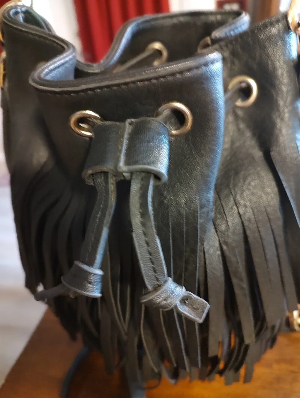 Black Fringe Bucket Crossbody Bag - Unbranded